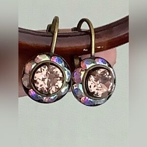Liz Palacios Opal Swarovski Crystal Earrings Antiqued Brass